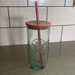 Starbucks Recycled Glass Tumbler with Sedona Pink Lid and Straw